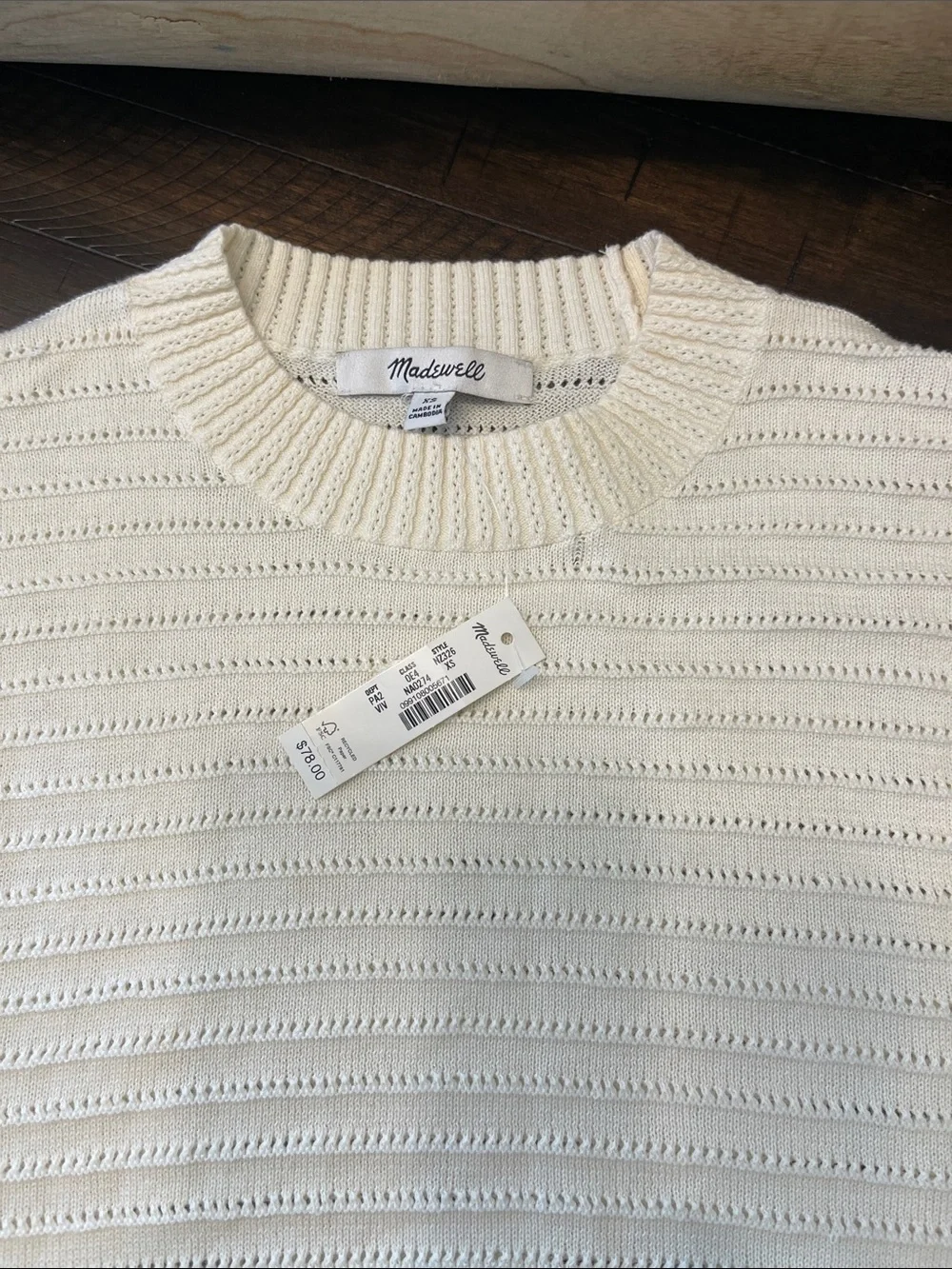 Madewell Ivory Pointelle Short-Sleeve Knit Top